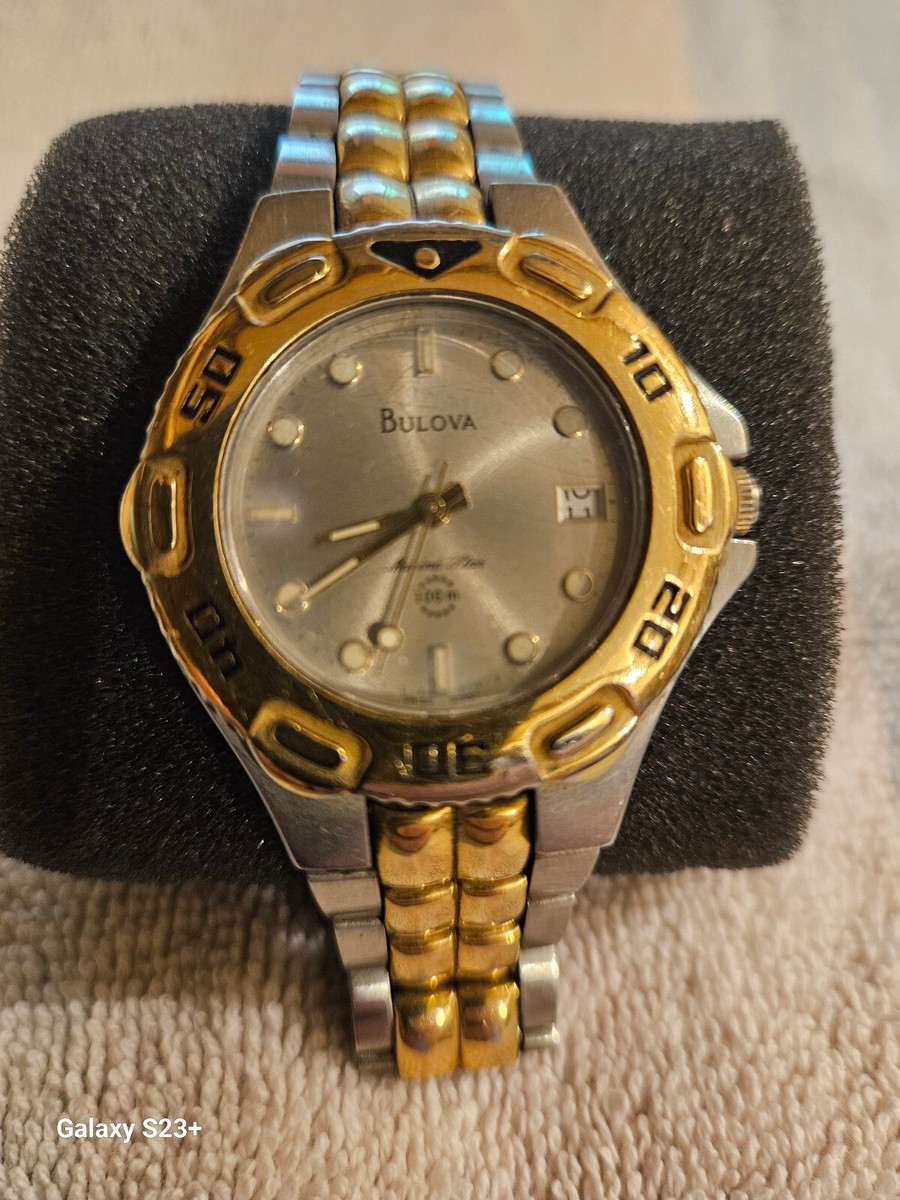 Vintage Bulova Marine Star 100M Men's Watch Two Tone Gold