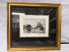 Hamburg Hafen Rad Muhlhan 5" X 3.5" Framed Signed Sea Port Etching Print