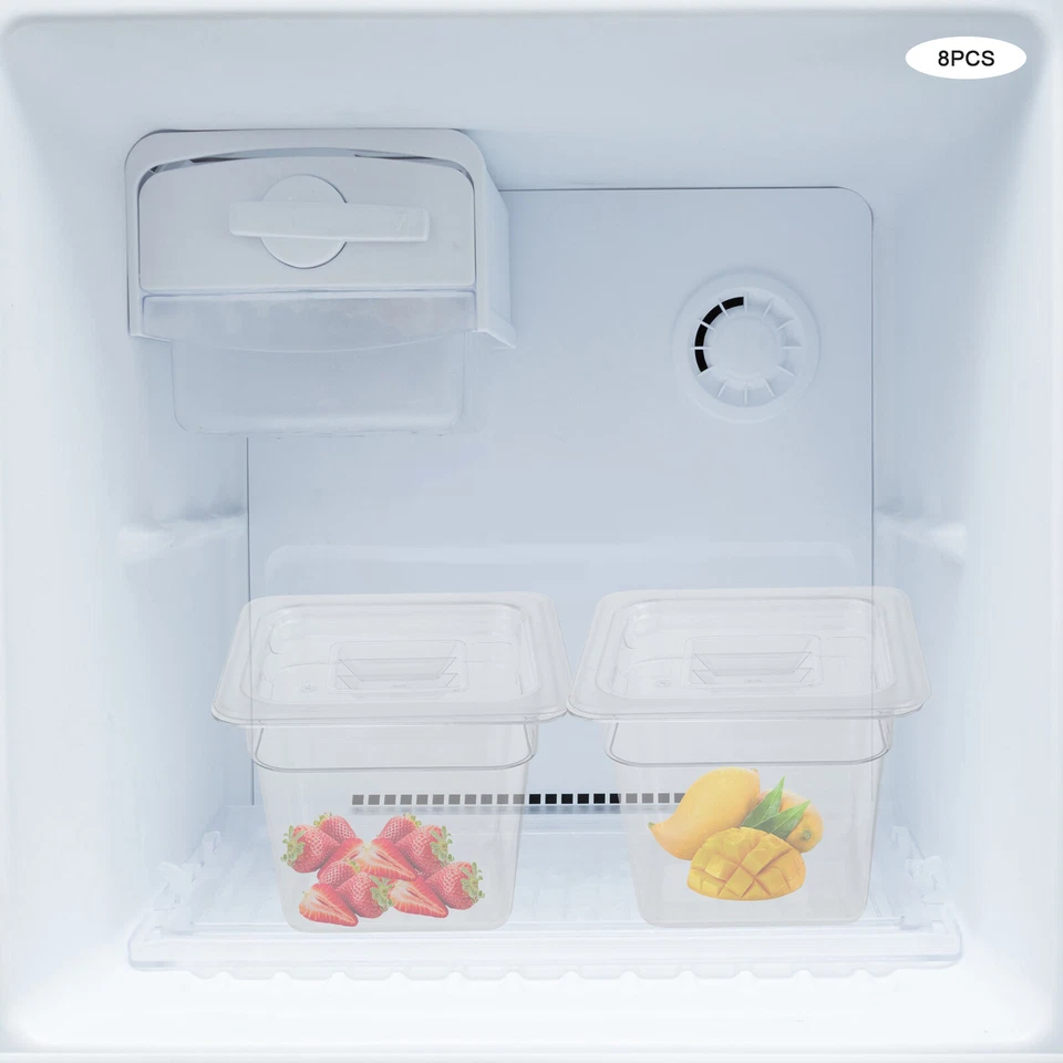 Paquete de 8 contenedores cuadrados de almacenamiento de alimentos de policarbonato de policarbonato de 4 pulgadas de tamaño 1/6 Foto 2 de 4