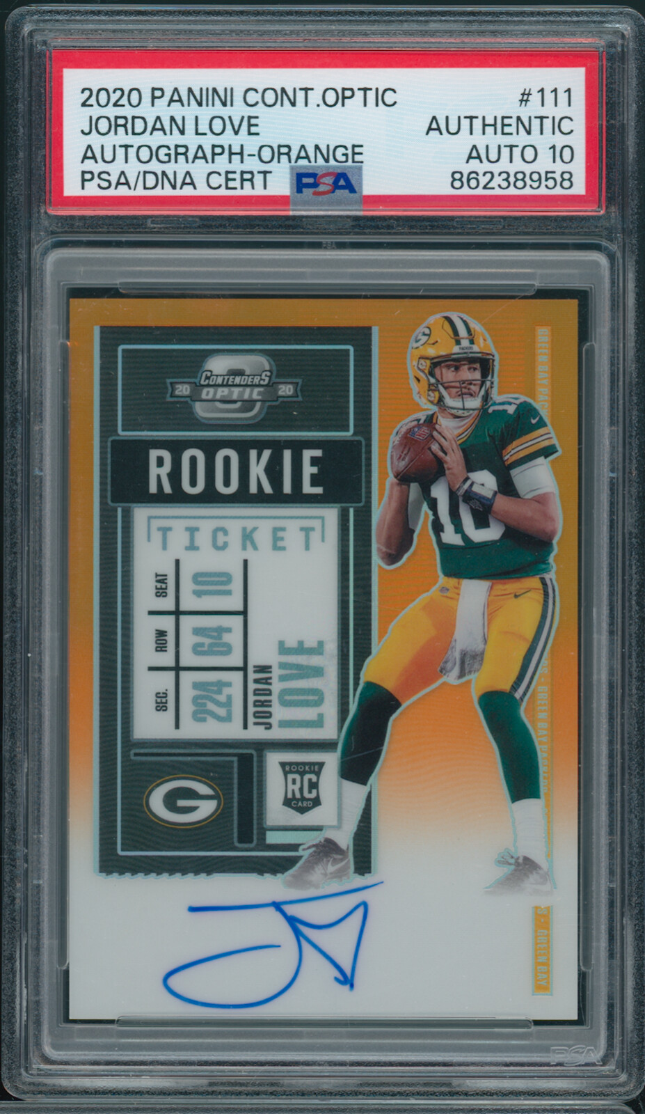 2020 Panini Contenders Optic Jordan Love Auto 26/50 Orange PSA 10 Packers C3