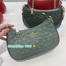 NWT Coach Teri Shoulder Bag In Signature Dark Leather CY674 Sage/Dark Turquoise