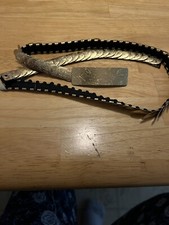 VTG 80  s ELASTIC SERPENTINE SCALE GOLDTONE BELT 31  Stretchy Disco