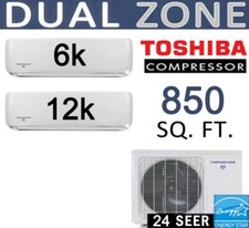 18,000 Btu Dual Zone Ductless Mini Split Air Conditioner Heat Pump, 6000 +12000
