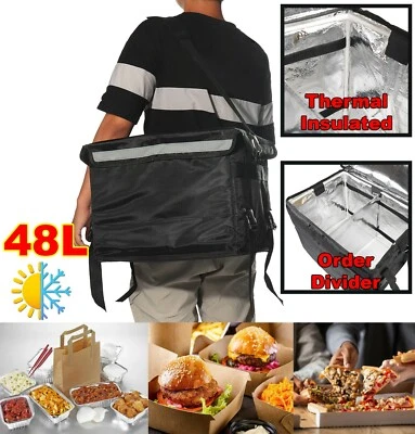 48L Hot Food Delivery Bag With Divider Large Thermal Insulated Hot Cold Food Bag