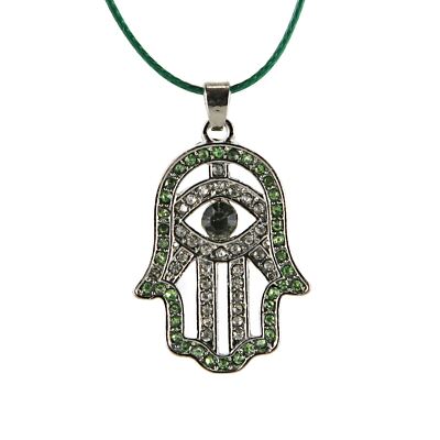 Hamsa Halskette Hand Gottes grüner böser Blick Charm Anhänger jüdisch Judaica Kabbala