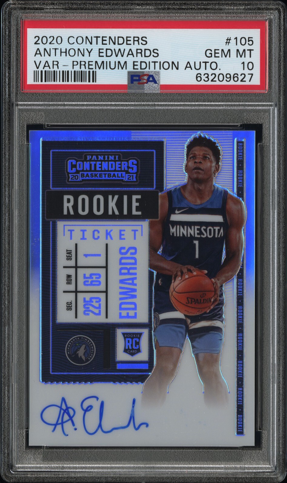 Anthony Edwards - 2020 Contenders Rookie Ticket Auto Premium Silver PSA 10 SP RC