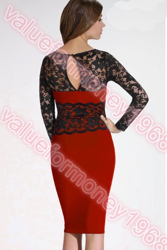 New Womens Sexy Lace Bodycon Long Sleeve Business Evening Party Cocktail Dress - Picture 11 of 28