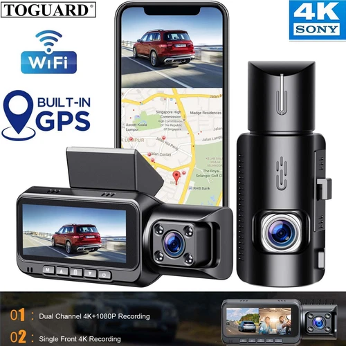 TOGUARD 4K Dash Cam WiFi GPS Front+Inside Cabin Dual Car DVR Camera Night Vision