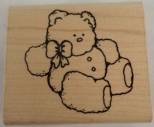 Dots Teddy Bear Fluffy Cuddly Sitting Wooden Rubber Stamp