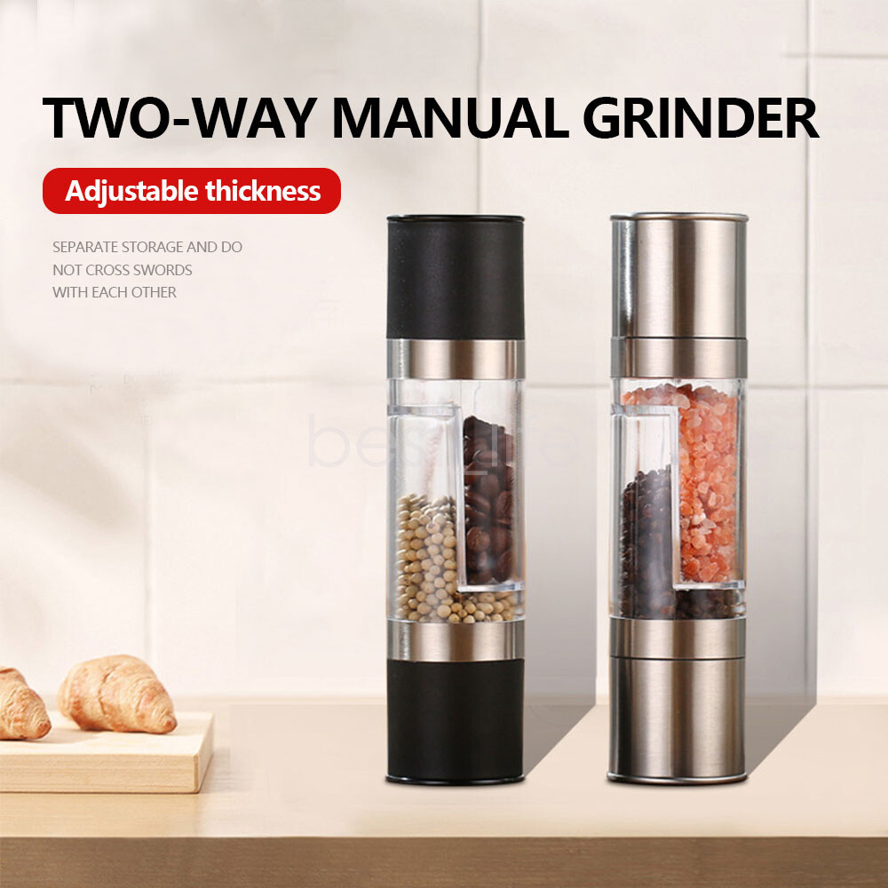 2 In 1 Stainless Steel Manual Pepper Salt Spice Mill Grinder Kitchen
