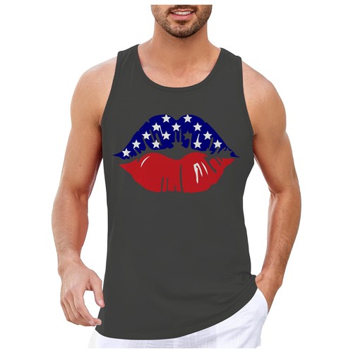 Men's Vest Top Independence Day Flag Printed Casual Shirt Sleeveless Tank Tee - Picture 112 of 141