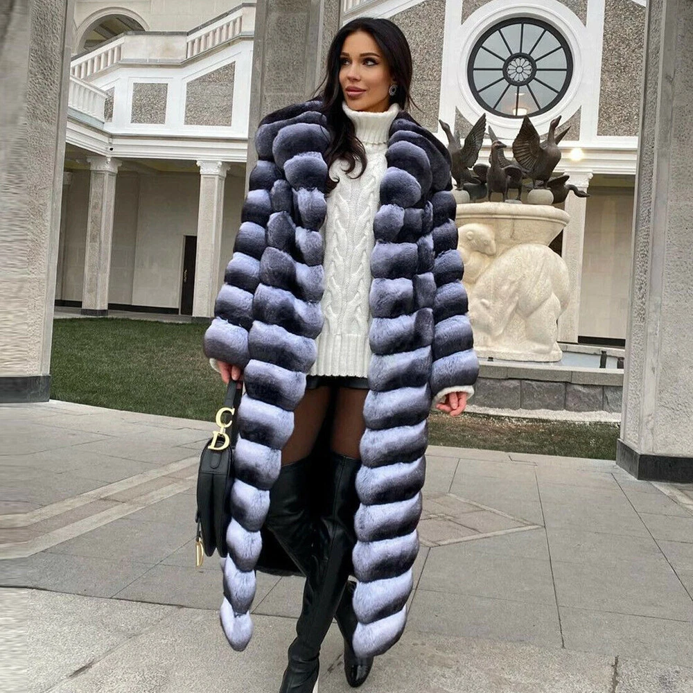 Long chinchilla fur clearance coat