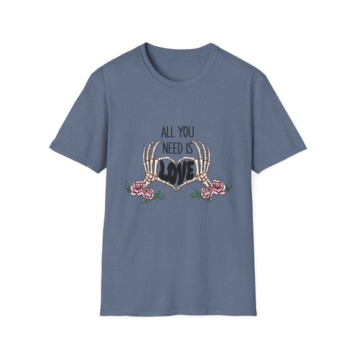 All You Need Is Love Skeleton Unisex Softstyle T-Shirt - Picture 8 of 13