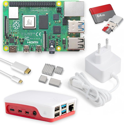 Raspberry Pi 4 4GB Starter-Kit | USB-C Netzteil 15W | Gehäuse | 64GB SD Karte | 
