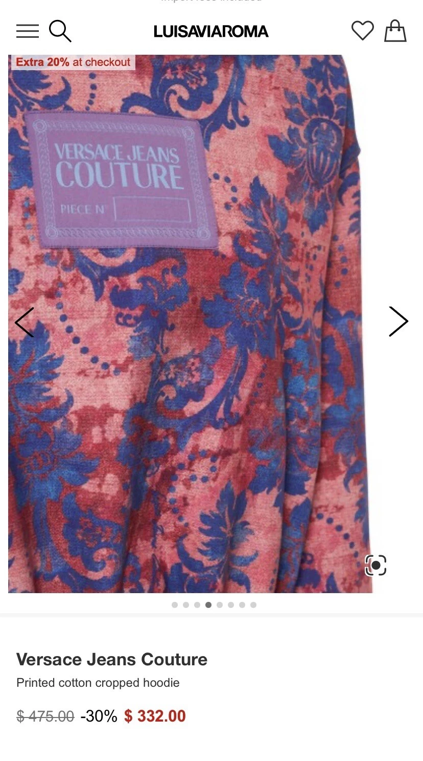 Versace Cropped Felpa con Cappuccio Donna S Vendita al Dettaglio $475