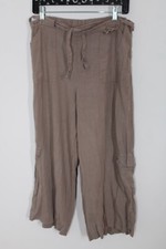 Bryn Walker L Mauve Brown Linen Crop Pull On Belt Pocket Pants Lagenlook