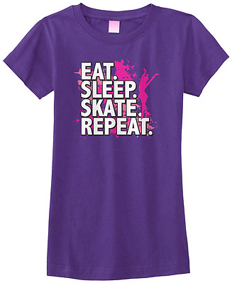 T-shirt Threadrock filles mangent sommeil patinage vendu ajusté répété slogan sport