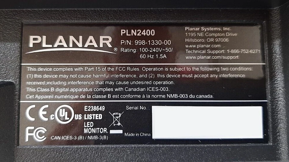 Planar 24" Widescreen Full HD LED Backlit LCD Monitor PLN2400 P/N 998-1330-00 - Image 4 of 4