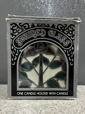 Vintage Lenox Stained Glass Flower Candle Holder Tea Light Votive Orig Box!