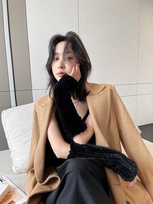 30cm/12'' Women's Real Mink Fur Gloves Fingerless Knitted Wrist Mittens Sleeves