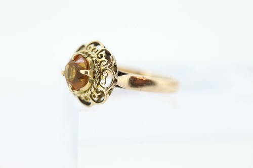 Antique Citrine Flower ring. Hand made 10k yellow gold flower Filigree ring - Picture 1 of 9