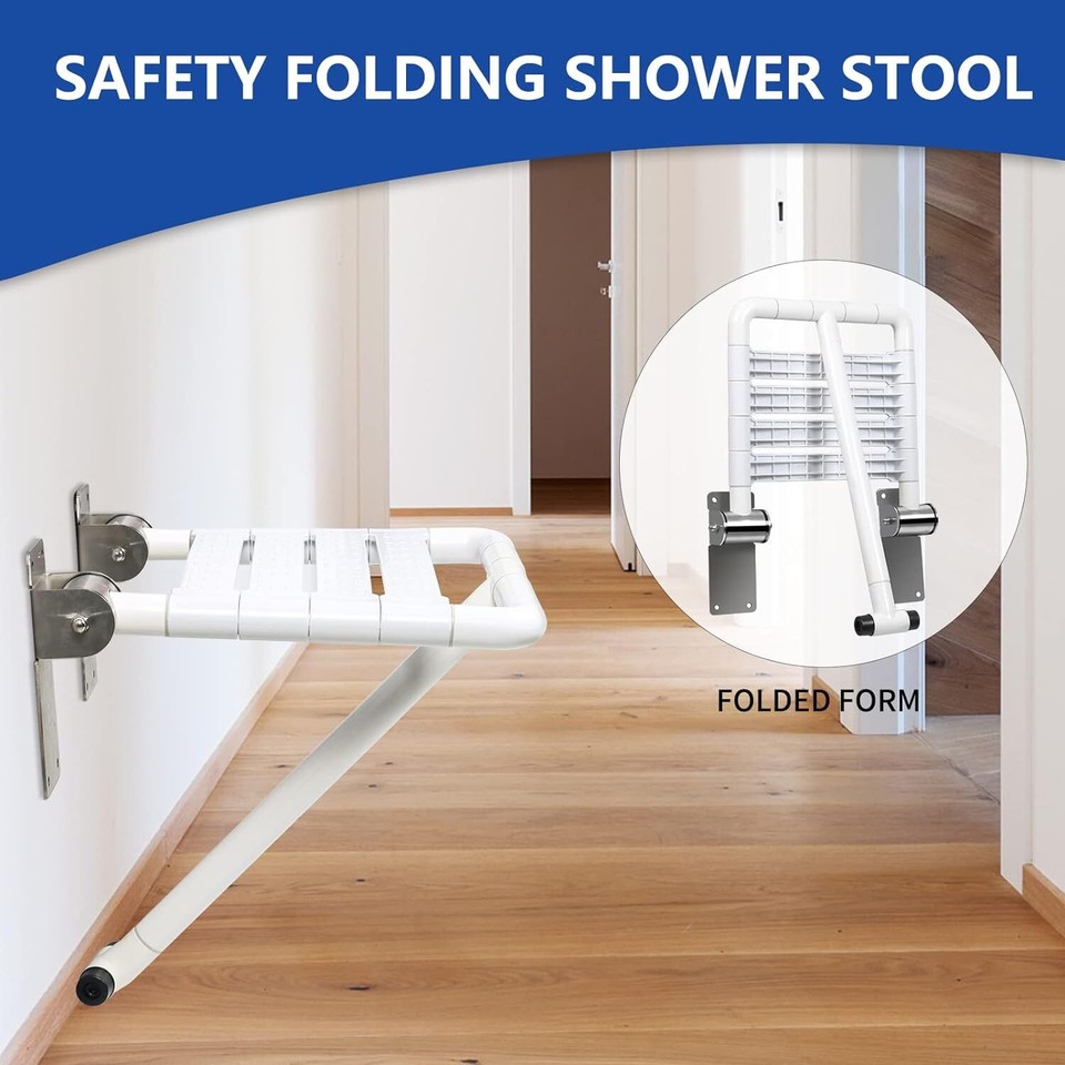 Folding Shower Seat Wall Mounted Shower Bench 550LB Load Bearing Shower ...