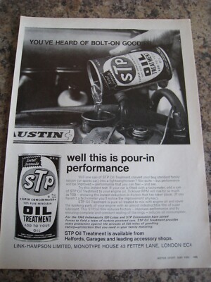 STP ÖLBEHANDLUNG BOLT-ON GOODIES POUR-IN PERFORMANCE 1968 WERBUNG A4 FEILE 41