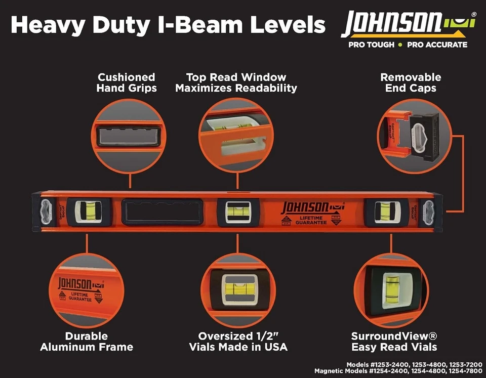 I-Beam Level 24", Magnetic, Heavy-Duty, Aluminum - Johnson 1254-2400 (3-Pack) - Image 4 of 4