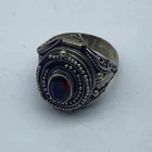 Sterling Silver 925 Garnet Poison Locket Ring Vintage Balinese Filigree Size 8