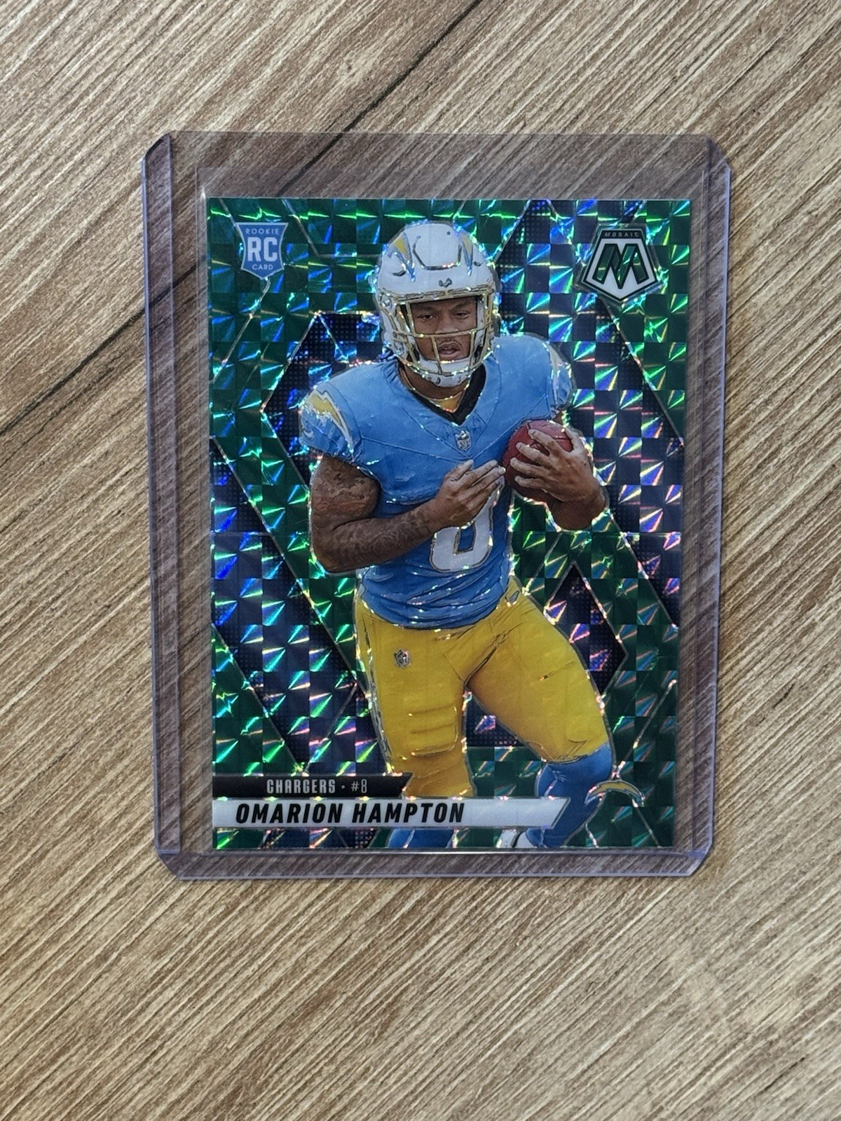 2025 Panini Mosaic Omarion Hampton Green Mosaic Prizm RC #335 LA Chargers