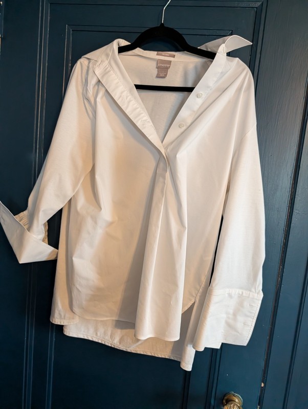 Chicos White Long Sleeve Button Down Shirt Wrinkle Proof White Size 1R
