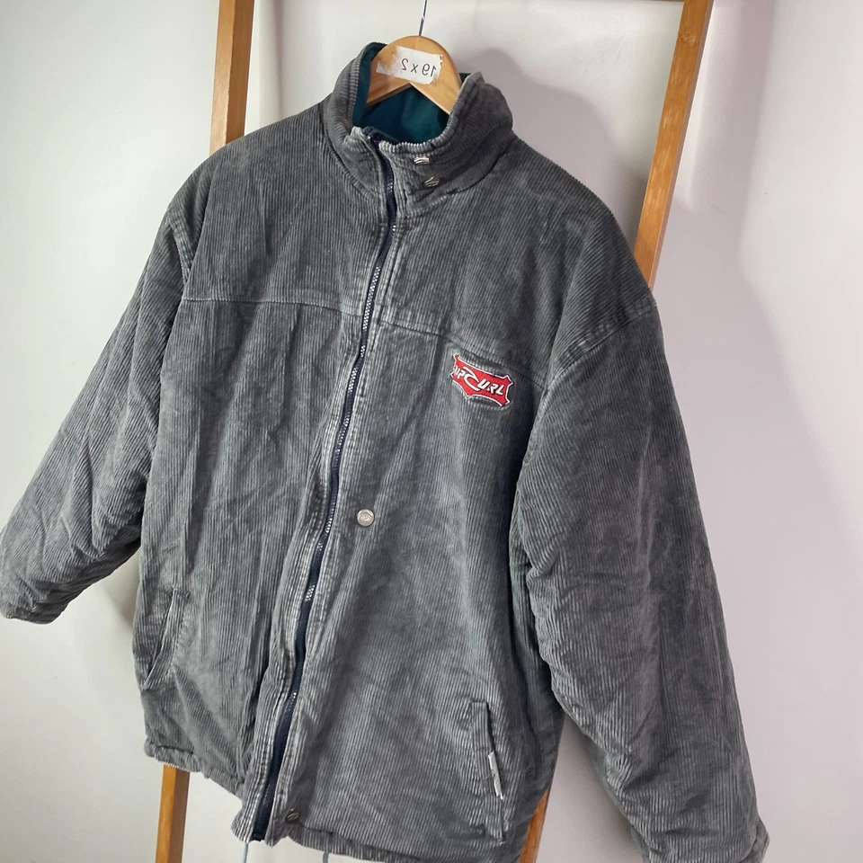 Vintage Rip Curl Reversible Corduroy Jacket Mens Medium Grey Green Surf 90s - Image 3 of 4