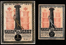 2 x Hamburg, 50Pfg. + 1 Mark,  Gold + Silbervariante, Erhaltung s. Bilder (A0)