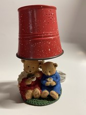 Teddy Bears Winter Christmas VTG Lamp with Red Enamel Shade Tested Works Cute