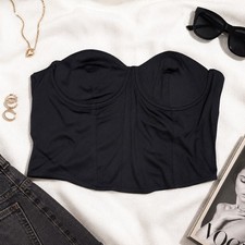 Zara Black Satin Bustier Crop Top Underwire Sweetheart Neckline NWT Size M