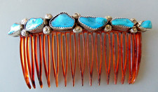 Native American Navajo Sterling  Turquoise Hair Comb 6 nuggets  3 3/4" Long