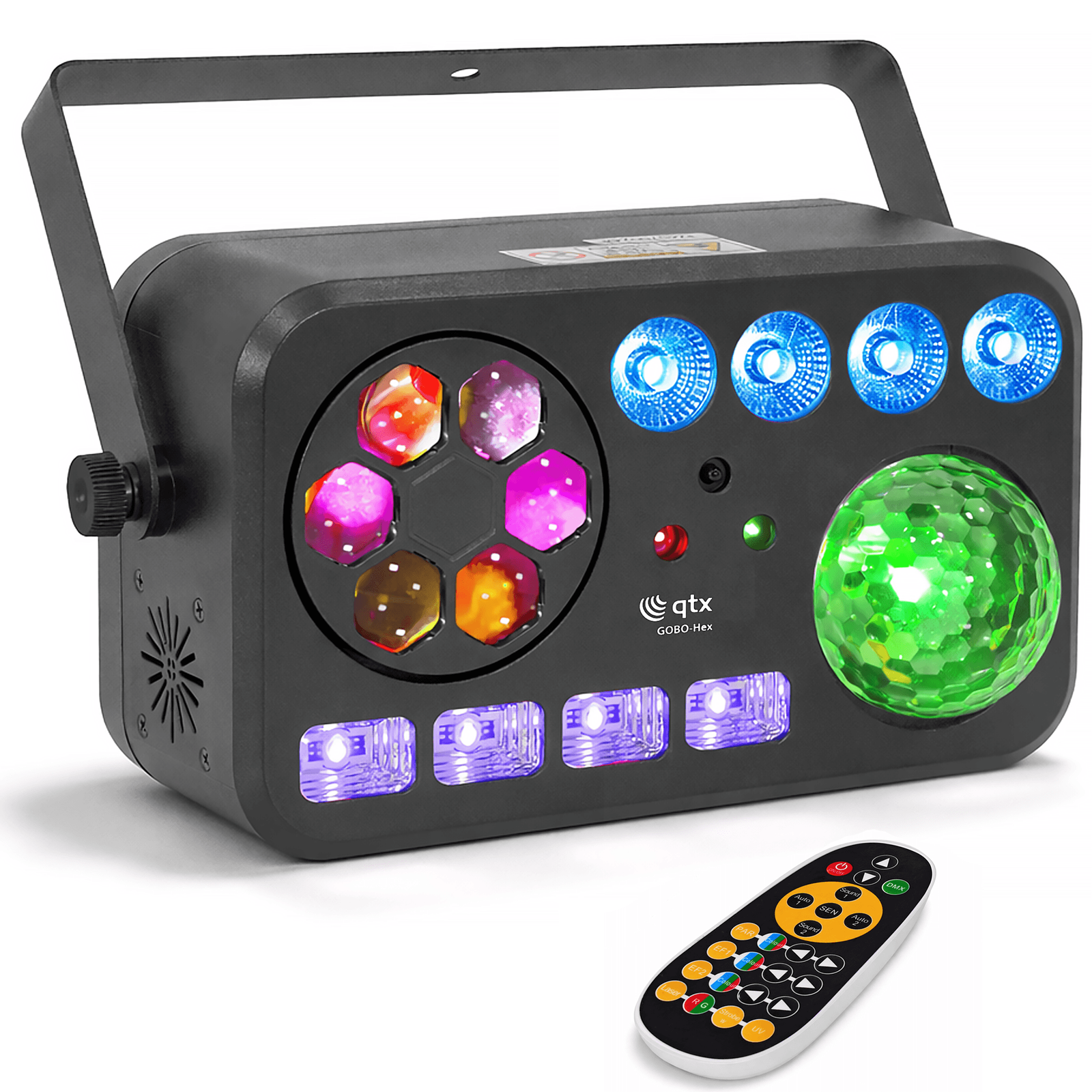 QTX GOBO Hex 6-in-1 LED Laser Effect Light Par UV DJ Disco Party Lighting FX