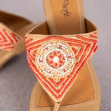 Eurosoft Sofft Women's Beaded Sandal Size 7.5 Casual Bohemian Boho Comfort Beach