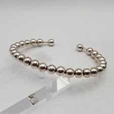 Italy 925 STERLING SILVER Ball Bead 6mm Open Cuff Bracelet 7" Flexible