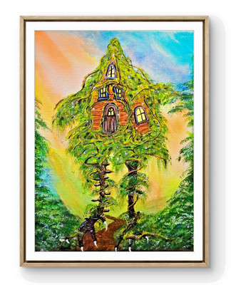 Baba Yaga Hut Painting | Slavic Folklore Art | Witch Cottage Fantasy Wall Art