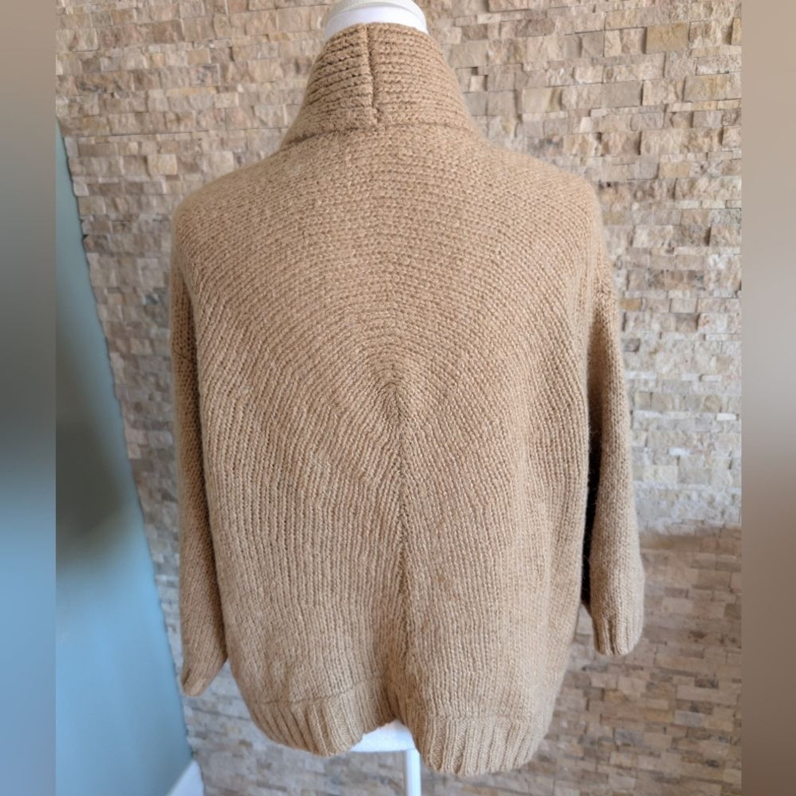 Gap Alpaca Blend Cropped Tan Shawl Neck Sweater Beige Old Money Soft Luxury L image 3