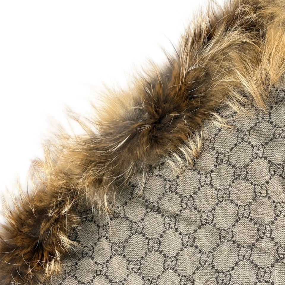 GUCCI Vintage GG Logo Monograma Piel de Zorro Chal Bufanda Envoltura Marrón Gris Lana Seda Foto 4 de 4