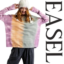 SIZE S EASEL CAMEL/OLIVE MIX "SUNSET DREAMS" OMBRE DYE PULLOVER Top/Shirt BHCS