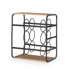  Metal 6 Bottle Tabletop Wine Rack, Natural and Black