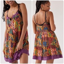 NWT Urban Outfitters UO Womens Patchwork Boho Hanna Cecilia Tiered Mini Dress M
