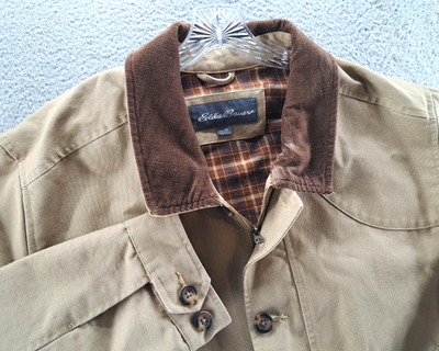 #ad Eddie Bauer Canvas Barn Chore Jacket Mens 3XL Tan Corduroy Collar Outdoor Work $44.98