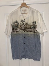 Paradise Found Button Down Shirt Men's Large White  Collared Short Sleeve AOP
