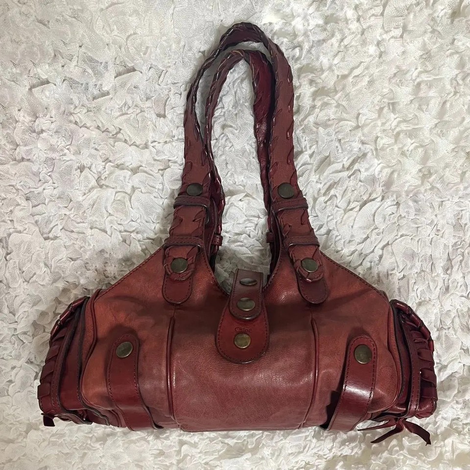 CHLOE Silverado Leather Handbag Red Wine Vintage Y2K Rare Unisex Used GC