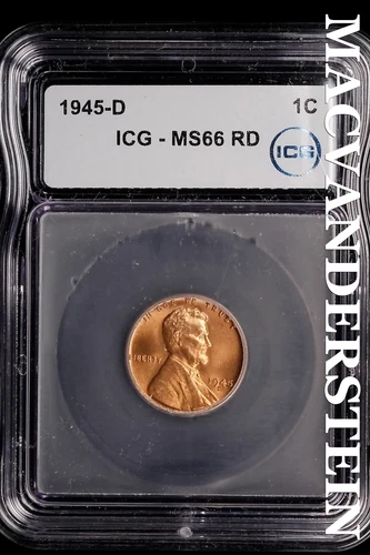 1945-D Lincoln Wheat Cent-ICG MS 66 RD Choice Gem BU No Reserve #SLL670