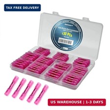 130PCS Red Heat Shrink Butt Connectors - Tinned Red Copper 0.7mm, Premium Waterp